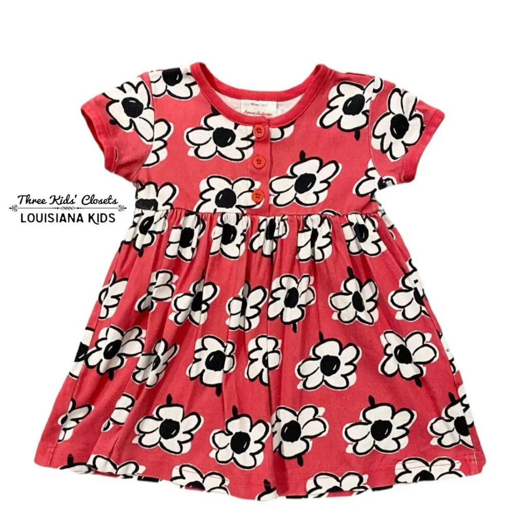 Hanna Andersson Sz 90 (3) Coral & Black Floral Dress